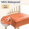 imageSmiry Waterproof Seat Covers for Chairs Set of 4 Stretch Pu Leather Removable Washable Dining Room Chair Seat Slipcovers Protector No Rear Covers OrangeOrange