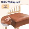imageSmiry Waterproof Seat Covers for Chairs Set of 4 Stretch Pu Leather Removable Washable Dining Room Chair Seat Slipcovers Protector No Rear Covers OrangeLight Brown