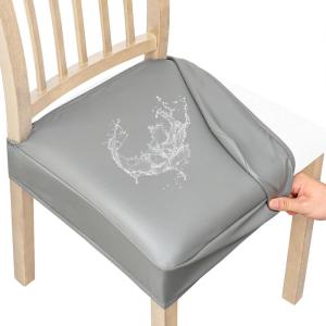 imageSmiry Waterproof Seat Covers for Chairs Set of 4 Stretch Pu Leather Removable Washable Dining Room Chair Seat Slipcovers Protector No Rear Covers OrangeGrey
