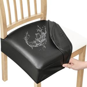 imageSmiry Waterproof Seat Covers for Chairs Set of 4 Stretch Pu Leather Removable Washable Dining Room Chair Seat Slipcovers Protector No Rear Covers OrangeBlack