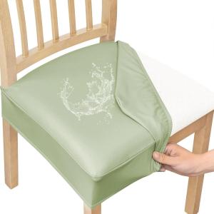 imageSmiry Waterproof Seat Covers for Chairs Set of 4 Stretch Pu Leather Removable Washable Dining Room Chair Seat Slipcovers Protector No Rear Covers OrangeLight Green