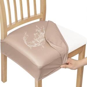 imageSmiry Waterproof Seat Covers for Chairs Set of 4 Stretch Pu Leather Removable Washable Dining Room Chair Seat Slipcovers Protector No Rear Covers OrangeKhaki