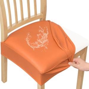 imageSmiry Waterproof Seat Covers for Chairs Set of 4 Stretch Pu Leather Removable Washable Dining Room Chair Seat Slipcovers Protector No Rear Covers OrangeOrange