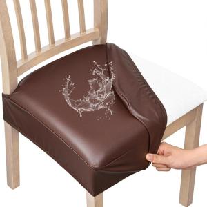 imageSmiry Waterproof Seat Covers for Chairs Set of 4 Stretch Pu Leather Removable Washable Dining Room Chair Seat Slipcovers Protector No Rear Covers OrangeCoffee