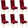 imageSmiry Velvet Stretch Chair Covers for Dining Room Set of 4 Soft Fit Removable Washable Kitchen Parsons Chair Slipcover Protector Wine RedWine Red