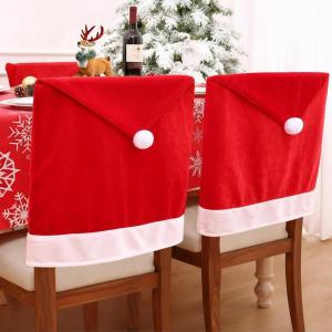 imageSmiry Christmas Chair Covers Set of 6 Red Santa Hat Chair Back Covers Dining Room Washable Removable Slipcovers for Christmas Party Holiday DecorationRed