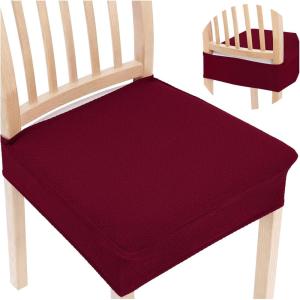 imageSmiry Stretch Jacquard Seat Covers for Dining Room Chairs Set of 6 Removable Washable Chair Seat Protector Slipcovers No Rear Covers RustWine Red