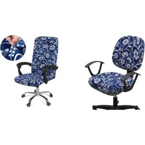 imageSmiry Stretch Printed Computer Office Chair Covers Large and Stretch Printed Office Computer Chair Covers Navy Blue 2 Item Bundle