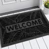 imageSmiry Welcome Mat Indoor Outdoor AllSeason Waterproof Front Door Mat Sturdy Natural Rubber Doormat NonSlip Easy Clean Low Profile Dirt Trapper for Porch Patio Entrance 295x17 Black