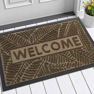 imageSmiry Welcome Mat Indoor Outdoor AllSeason Waterproof Front Door Mat Sturdy Natural Rubber Doormat NonSlip Easy Clean Low Profile Dirt Trapper for Porch Patio Entrance 295x17 Brown