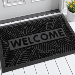 imageSmiry Welcome Mat Indoor Outdoor AllSeason Waterproof Front Door Mat Sturdy Natural Rubber Doormat NonSlip Easy Clean Low Profile Dirt Trapper for Porch Patio Entrance 295x17 Black