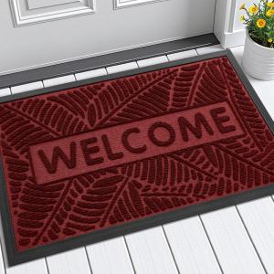 imageSmiry Welcome Mat Indoor Outdoor AllSeason Waterproof Front Door Mat Sturdy Natural Rubber Doormat NonSlip Easy Clean Low Profile Dirt Trapper for Porch Patio Entrance 295x17 Wine Red