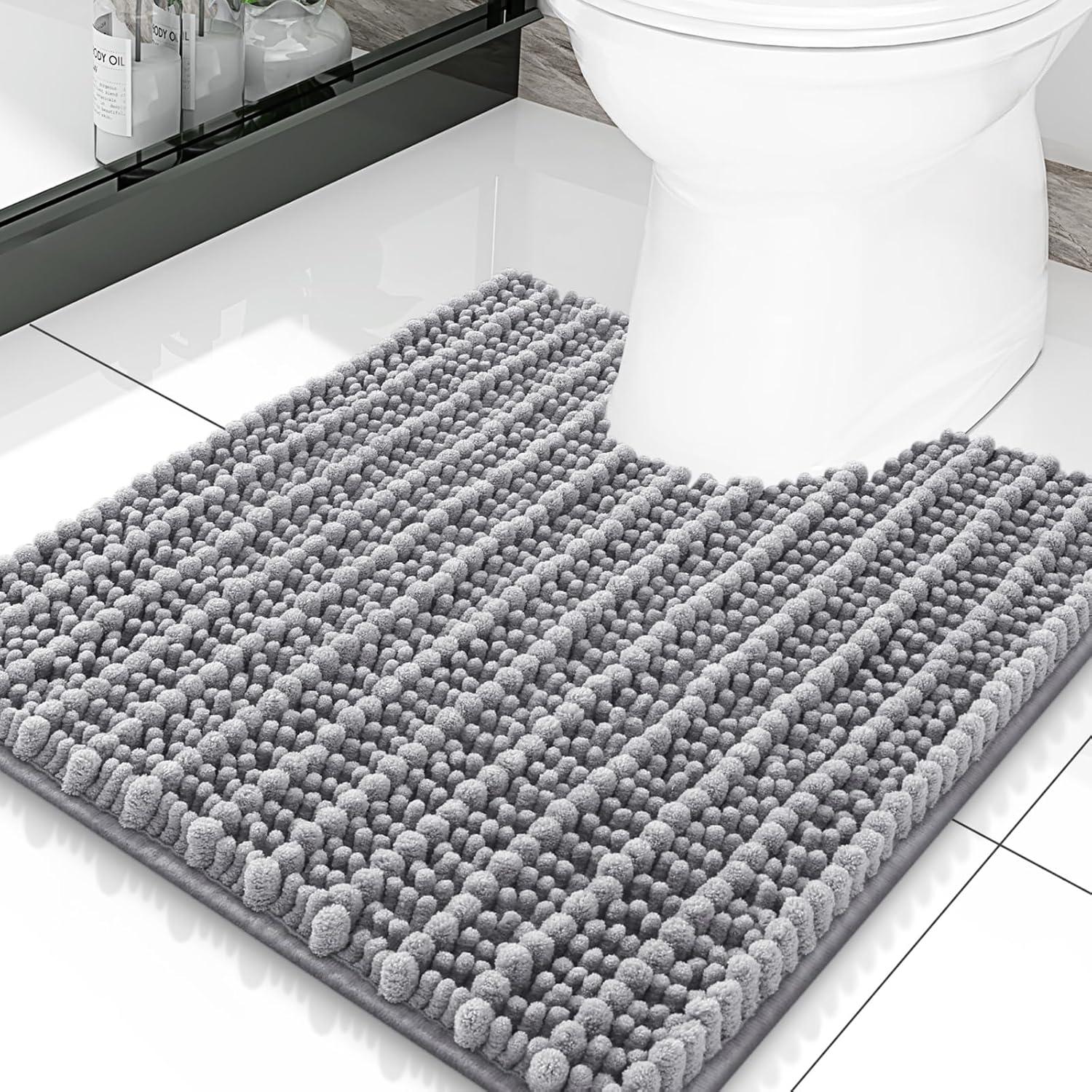 imageSmiry Bathroom Rugs Mat Set 2 Piece 24X16UShaped 20x20 Extra Soft Absorbent Non Slip Rubber Backing Machine Washable Quick Dry Chenille Bath Rug Set for Tub Shower and FloorGrey