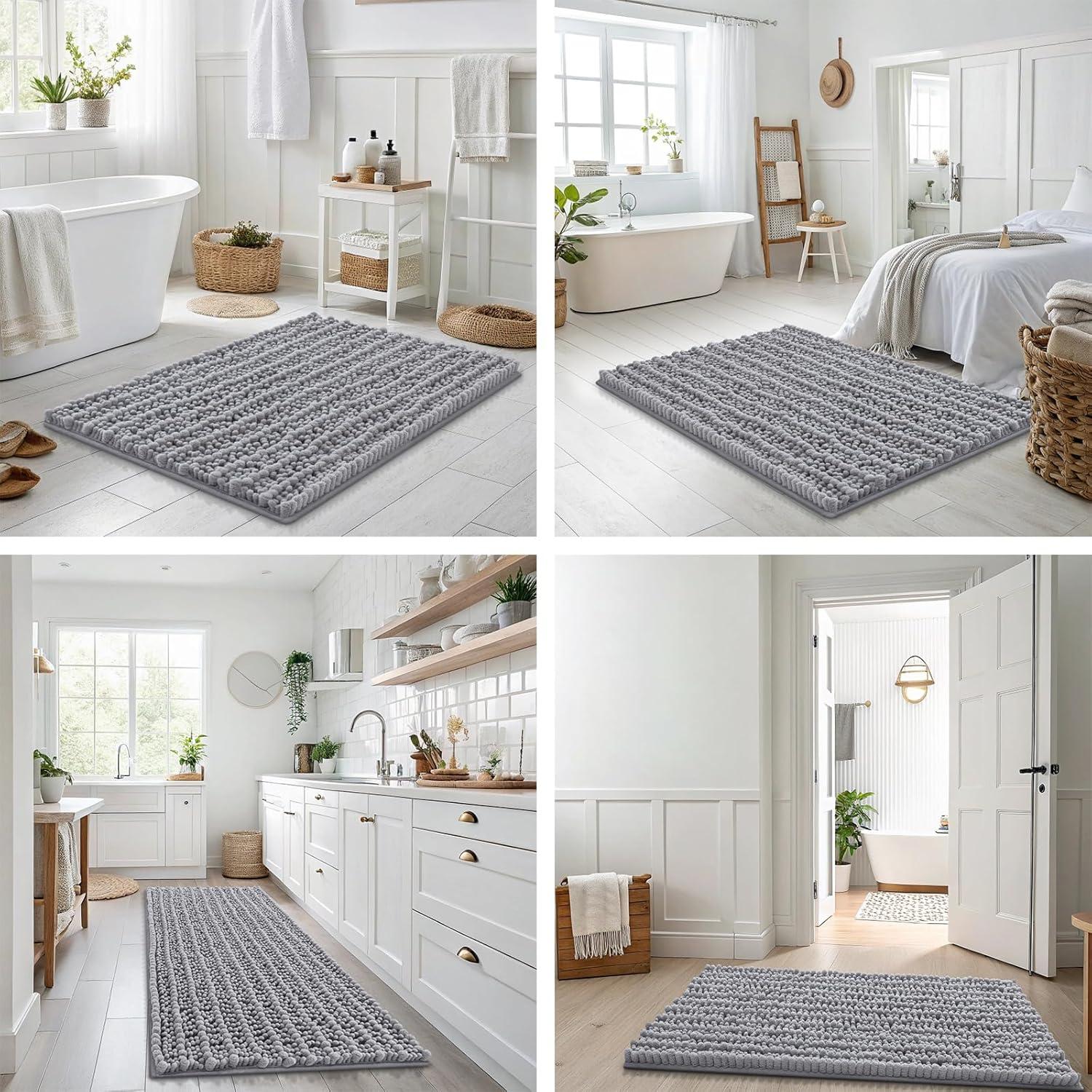imageSmiry Bathroom Rugs Mat Set 2 Piece 24X16UShaped 20x20 Extra Soft Absorbent Non Slip Rubber Backing Machine Washable Quick Dry Chenille Bath Rug Set for Tub Shower and FloorGrey