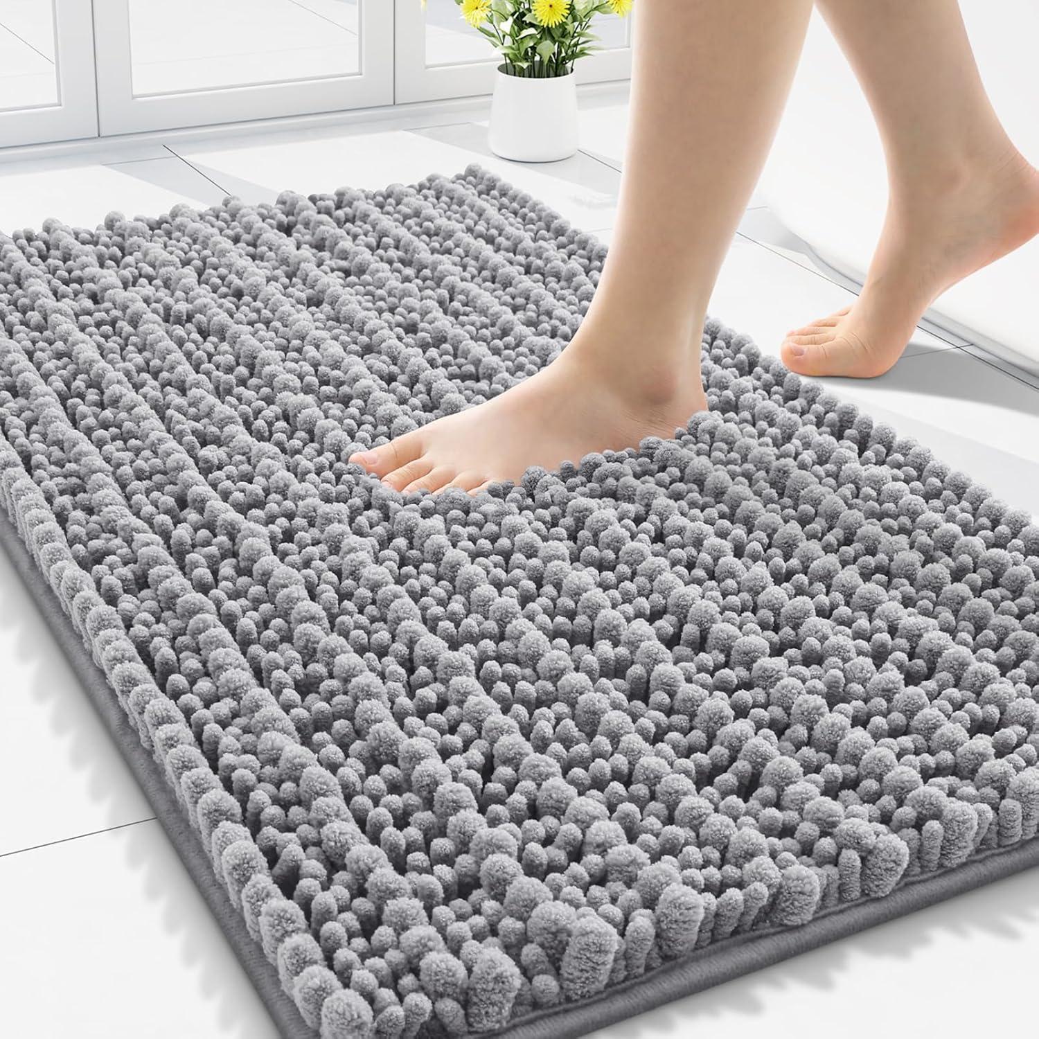 imageSmiry Bathroom Rugs Mat Set 2 Piece 24X16UShaped 20x20 Extra Soft Absorbent Non Slip Rubber Backing Machine Washable Quick Dry Chenille Bath Rug Set for Tub Shower and FloorGrey