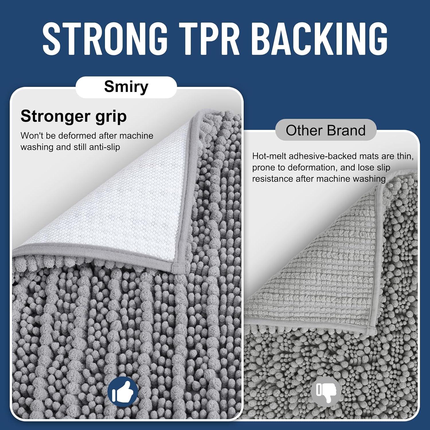 imageSmiry Bathroom Rugs Set 3 Piece Extra Soft Absorbent Non Slip Rubber Backing Machine Washable Quick Dry Chenille Bath Rug Set for Tub Shower and Floor 34quot x 21quot30quot x 20quot UShaped 24quot x 20quot Grey