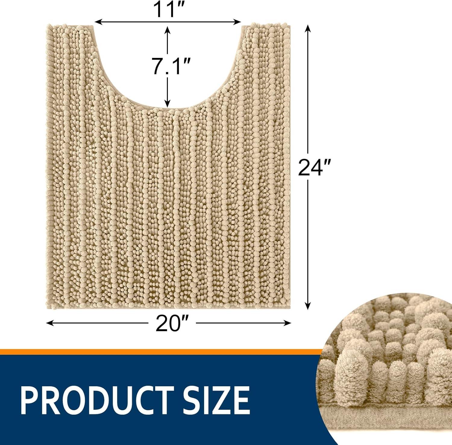 imageSmiry Bathroom Rugs Set 3 Piece Extra Soft Absorbent Non Slip Rubber Backing Machine Washable Quick Dry Chenille Bath Rug Set for Tub Shower and Floor 36quot x 24quot30quot x 20quot UShaped 24quot x 20quot Beige