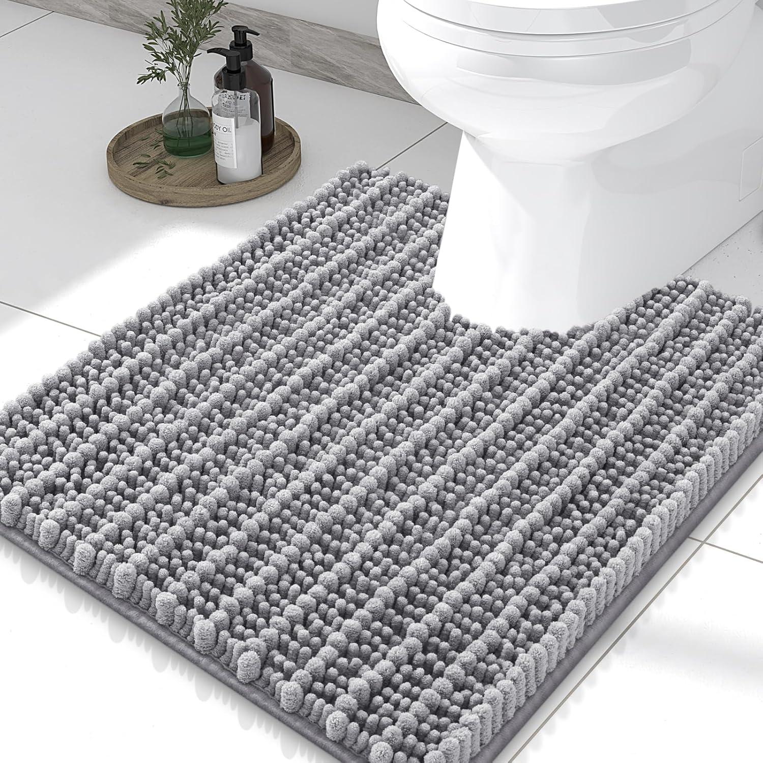 imageSmiry Bathroom Rugs Set 3 Piece Extra Soft Absorbent Non Slip Rubber Backing Machine Washable Quick Dry Chenille Bath Rug Set for Tub Shower and Floor 34quot x 21quot30quot x 20quot UShaped 24quot x 20quot Grey