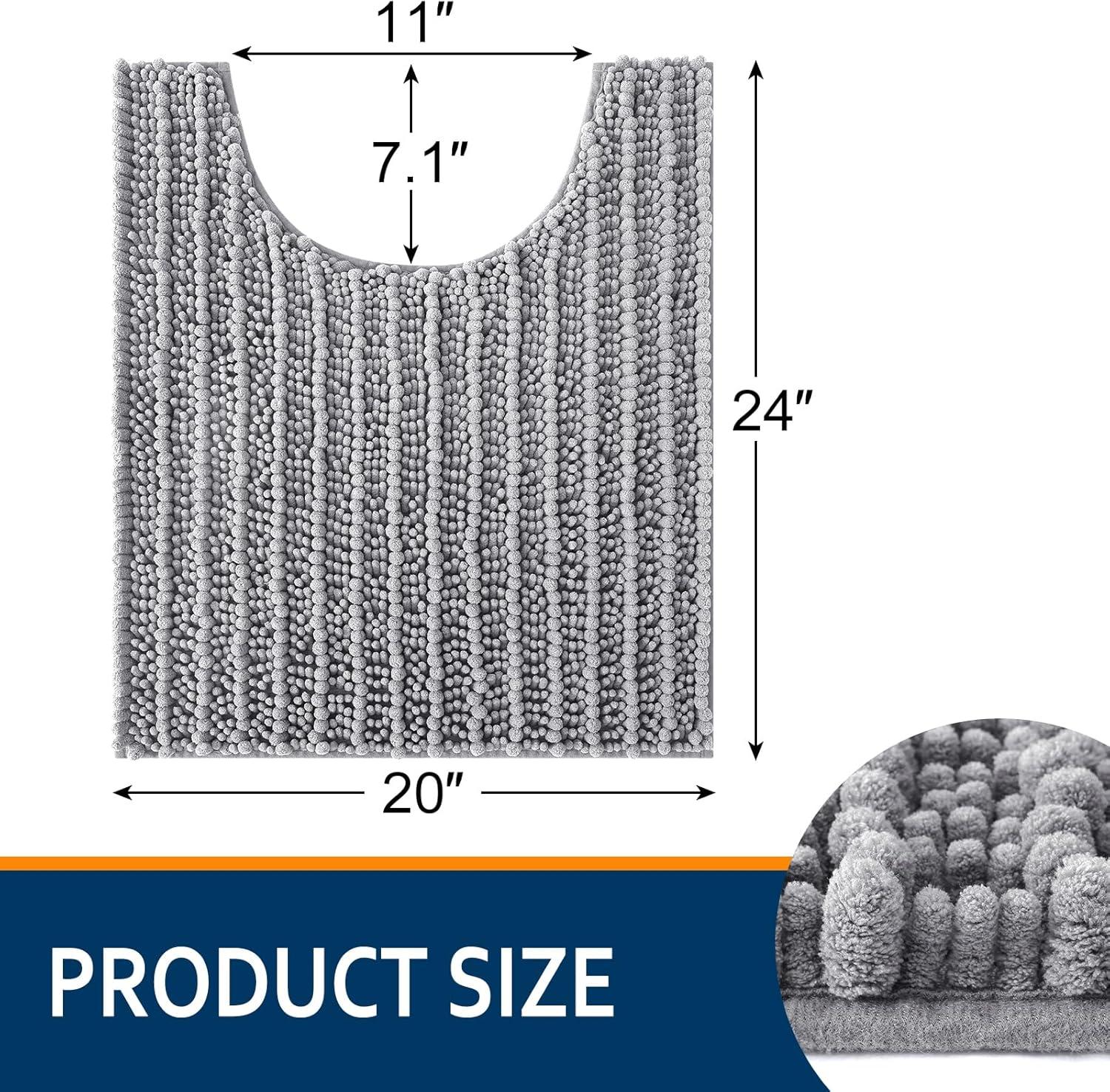 imageSmiry Bathroom Rugs Set 3 Piece Extra Soft Absorbent Non Slip Rubber Backing Machine Washable Quick Dry Chenille Bath Rug Set for Tub Shower and Floor 59quot x 20quot24quot x 16quot UShaped 24quot x 20quot Grey