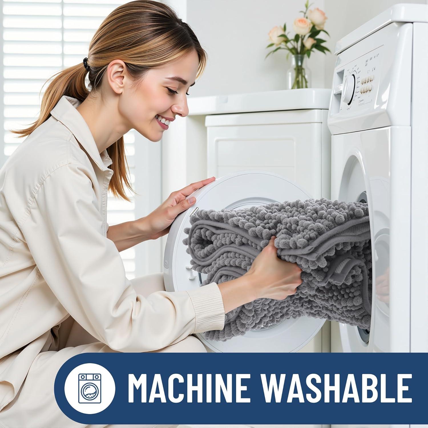 imageSmiry Bathroom Rugs Set 3 Piece Extra Soft Absorbent Non Slip Rubber Backing Machine Washable Quick Dry Chenille Bath Rug Set for Tub Shower and Floor 30quot x 20quot24quot x 16quot UShaped 24quot x 20quot Grey