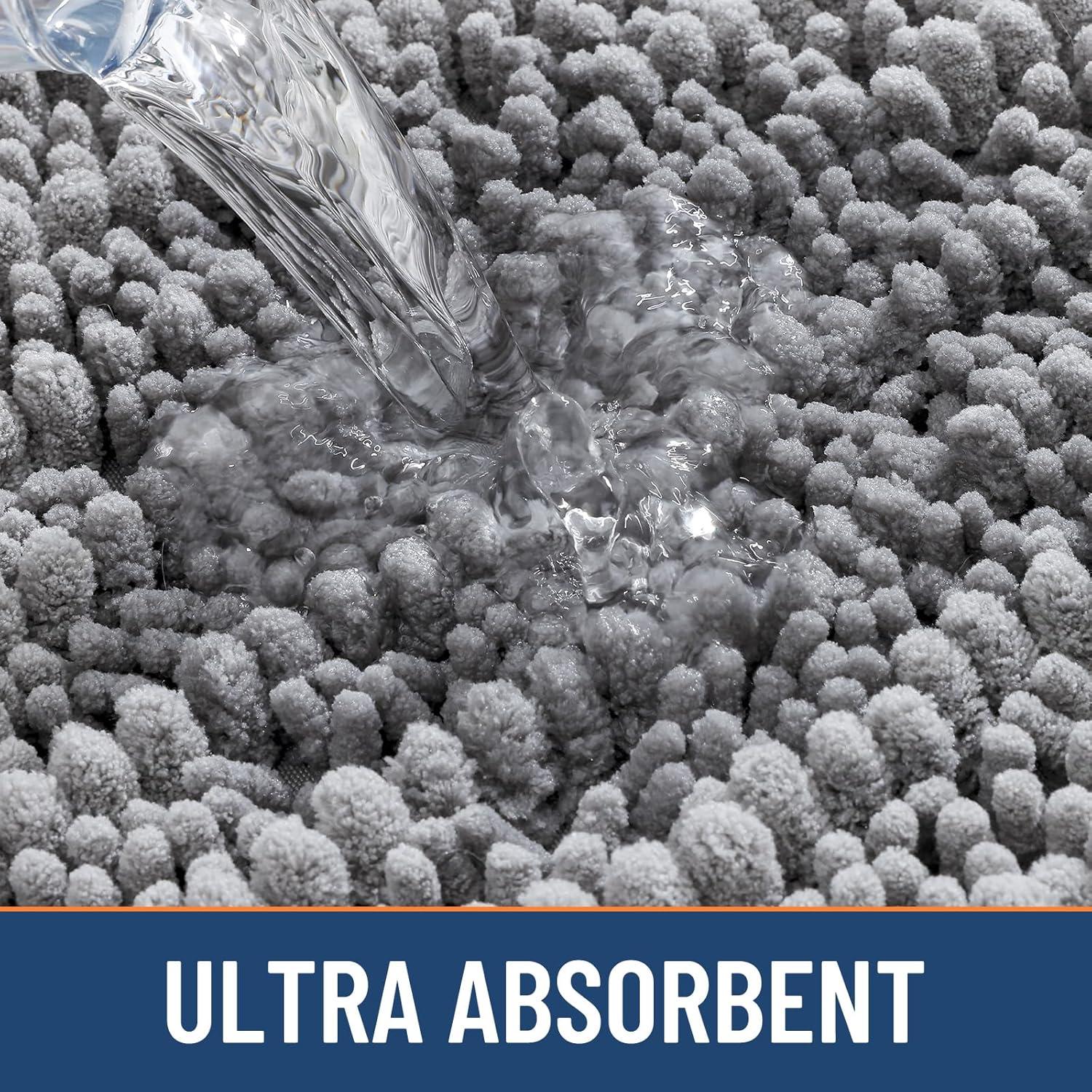 imageSmiry Bathroom Rugs Set 3 Piece Extra Soft Absorbent Non Slip Rubber Backing Machine Washable Quick Dry Chenille Bath Rug Set for Tub Shower and Floor 34quot x 21quot30quot x 20quot UShaped 24quot x 20quot Grey