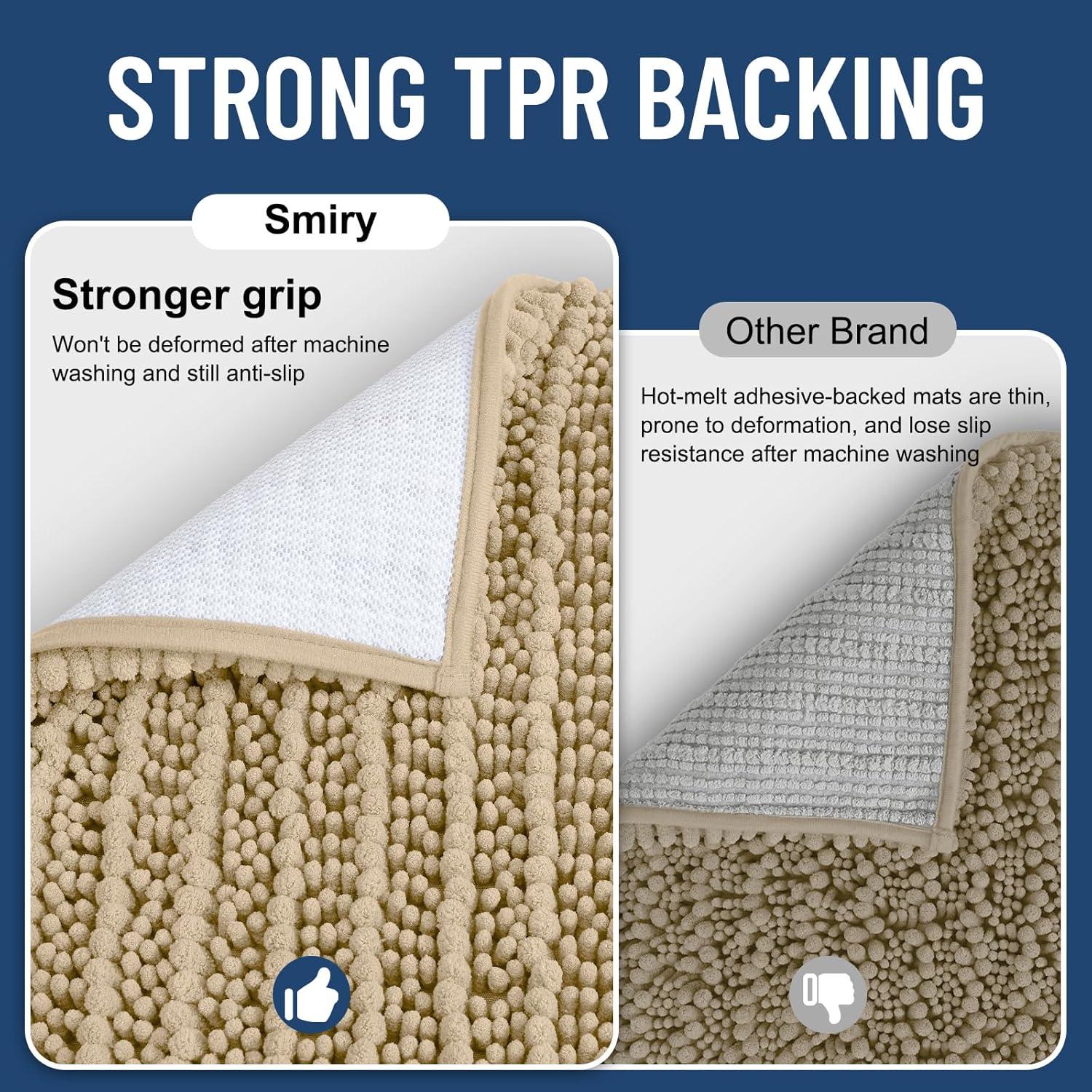 imageSmiry Bathroom Rugs Set 3 Piece Extra Soft Absorbent Non Slip Rubber Backing Machine Washable Quick Dry Chenille Bath Rug Set for Tub Shower and Floor 36quot x 24quot30quot x 20quot UShaped 24quot x 20quot Beige