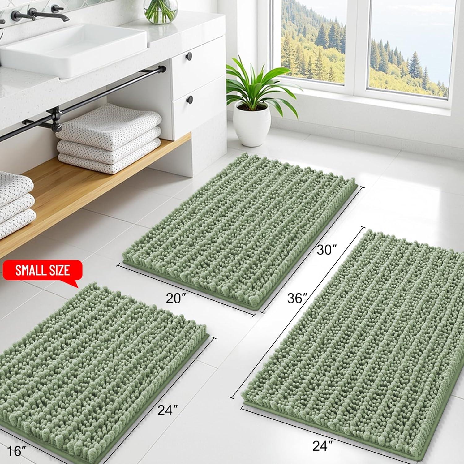 imageSmiry Bathroom Rugs Sets 2 Piece Soft Absorbent Non Slip Rubber Backing Machine Washable Quick Dry Chenille Bath Rug Set for Tub Shower and Floor 30quot x 20quot Plus 24quot x 16quot BeigeSage Green