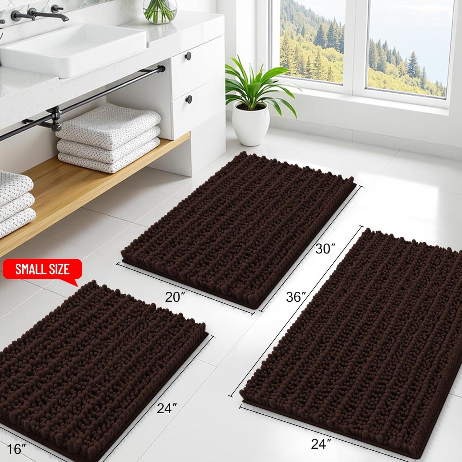 imageSmiry Bathroom Rugs Sets 2 Piece Soft Absorbent Non Slip Rubber Backing Machine Washable Quick Dry Chenille Bath Rug Set for Tub Shower and Floor 30quot x 20quot Plus 24quot x 16quot BeigeBrown