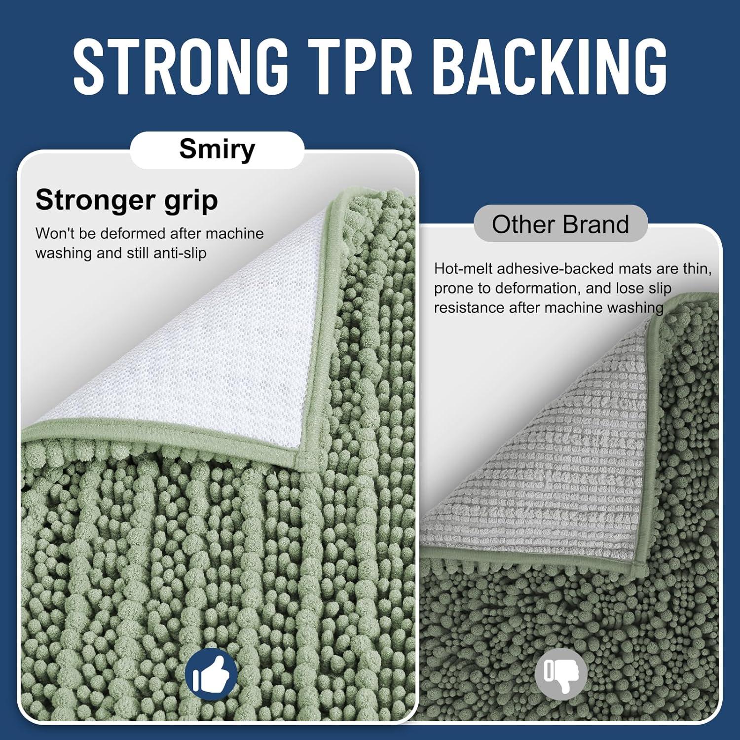 imageSmiry Bathroom Rugs Sets 2 Piece Soft Absorbent Non Slip Rubber Backing Machine Washable Quick Dry Chenille Bath Rug Set for Tub Shower and Floor 30quot x 20quot Plus 24quot x 16quot BeigeSage Green