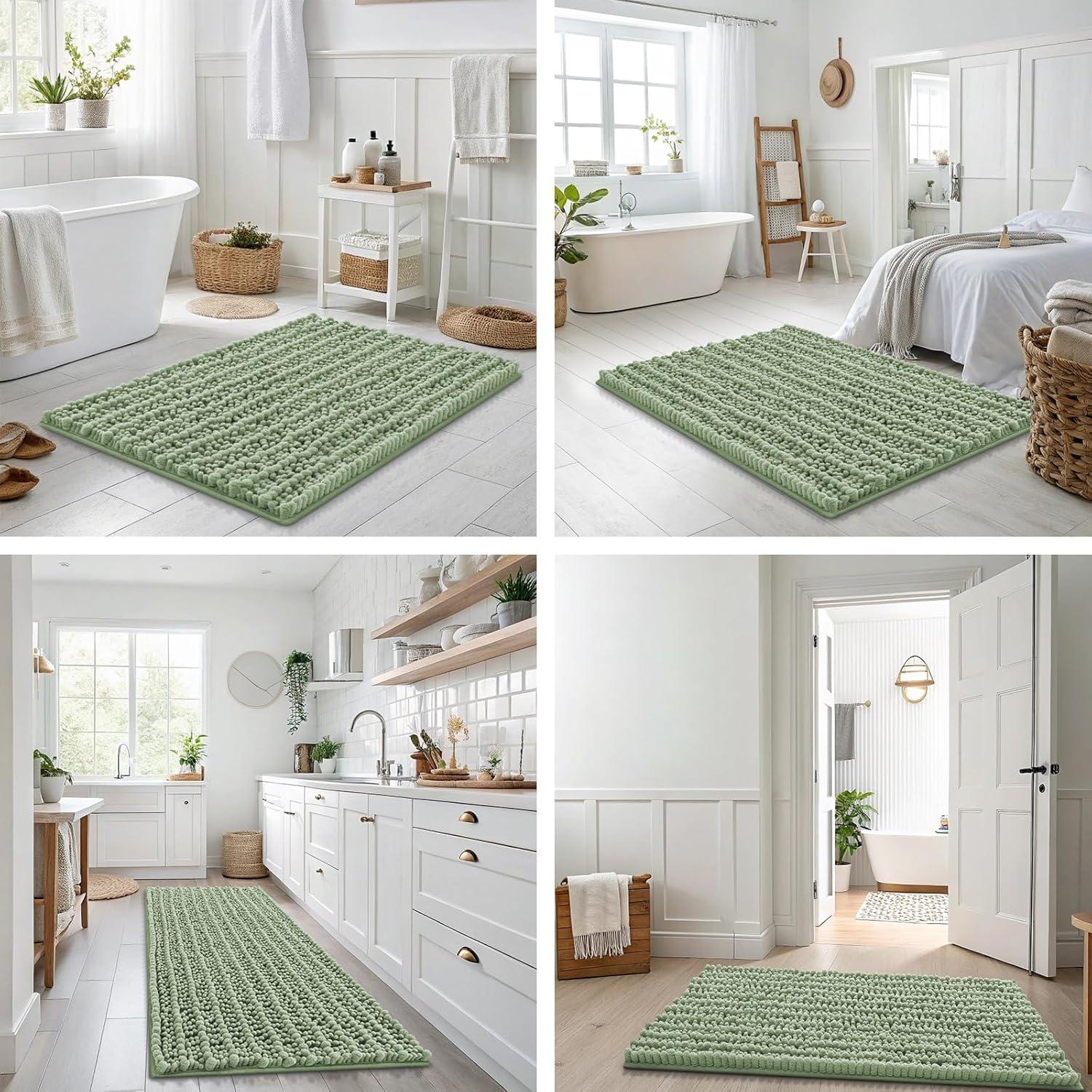 imageSmiry Bathroom Rugs Sets 2 Piece Soft Absorbent Non Slip Rubber Backing Machine Washable Quick Dry Chenille Bath Rug Set for Tub Shower and Floor 30quot x 20quot Plus 24quot x 16quot BeigeSage Green
