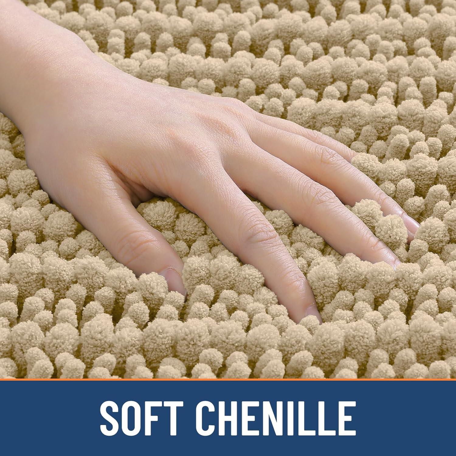 imageSmiry Bathroom Rugs Sets 2 Piece Soft Absorbent Non Slip Rubber Backing Machine Washable Quick Dry Chenille Bath Rug Set for Tub Shower and Floor 30quot x 20quot Plus 24quot x 16quot BeigeBeige