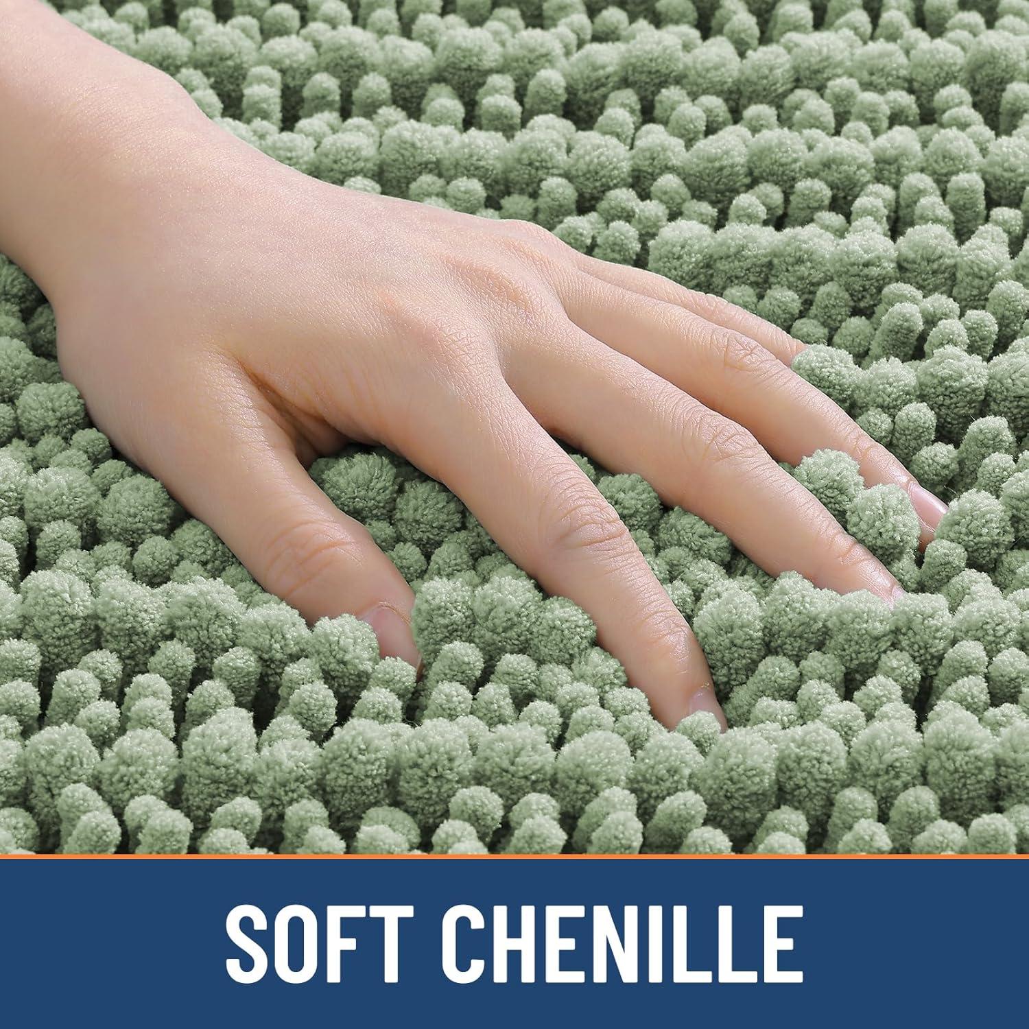 imageSmiry Bathroom Rugs Sets 2 Piece Soft Absorbent Non Slip Rubber Backing Machine Washable Quick Dry Chenille Bath Rug Set for Tub Shower and Floor 30quot x 20quot Plus 24quot x 16quot BeigeSage Green