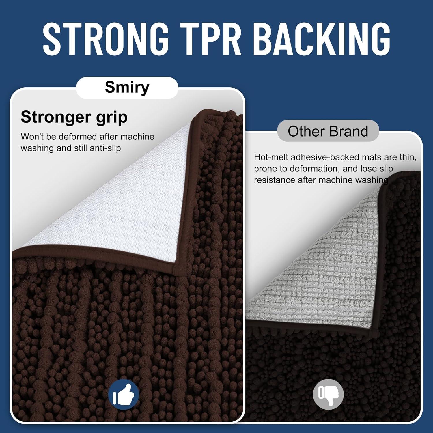 imageSmiry Bathroom Rugs Sets 2 Piece Soft Absorbent Non Slip Rubber Backing Machine Washable Quick Dry Chenille Bath Rug Set for Tub Shower and Floor 30quot x 20quot Plus 24quot x 16quot BeigeBrown