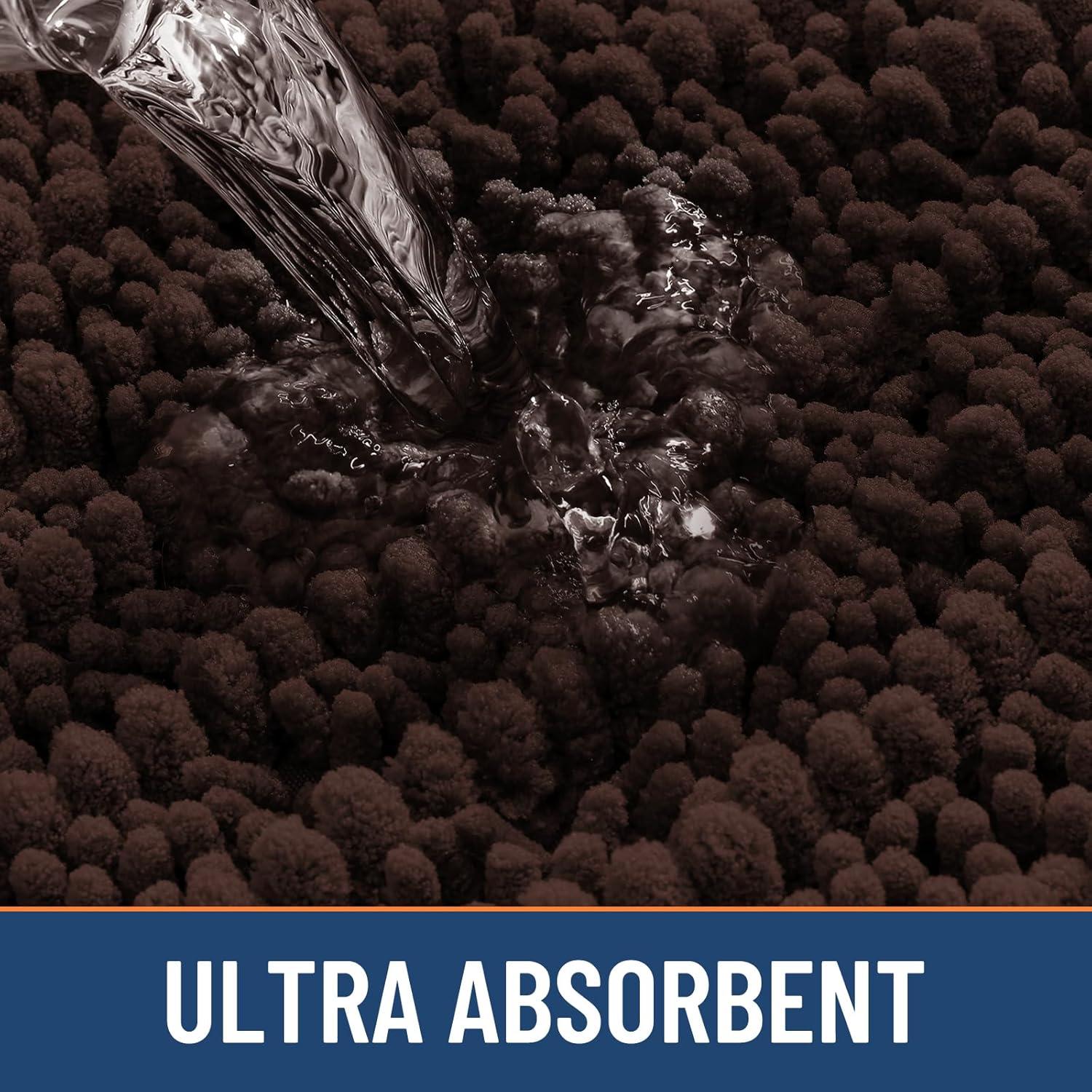 imageSmiry Bathroom Rugs Sets 2 Piece Soft Absorbent Non Slip Rubber Backing Machine Washable Quick Dry Chenille Bath Rug Set for Tub Shower and Floor 30quot x 20quot Plus 24quot x 16quot BeigeBrown