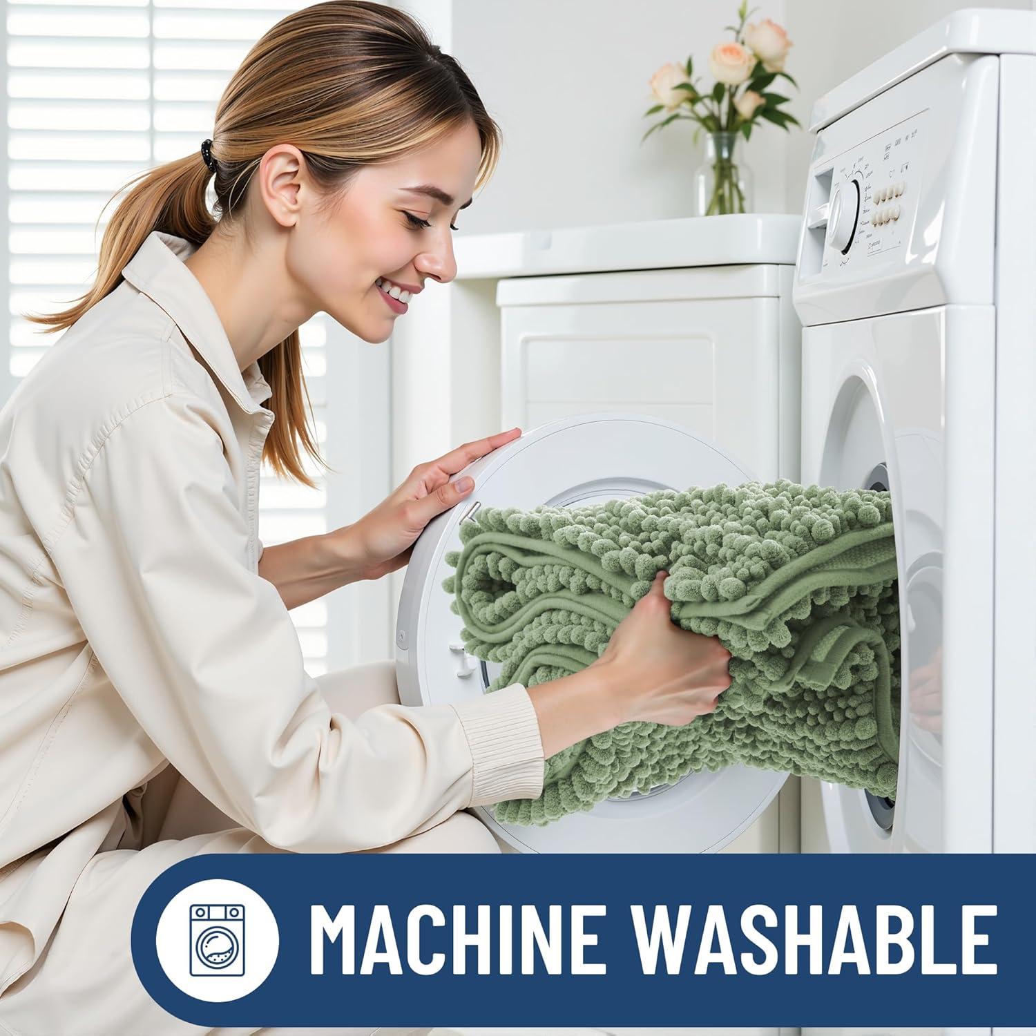 imageSmiry Bathroom Rugs Sets 2 Piece Soft Absorbent Non Slip Rubber Backing Machine Washable Quick Dry Chenille Bath Rug Set for Tub Shower and Floor 30quot x 20quot Plus 24quot x 16quot BeigeSage Green