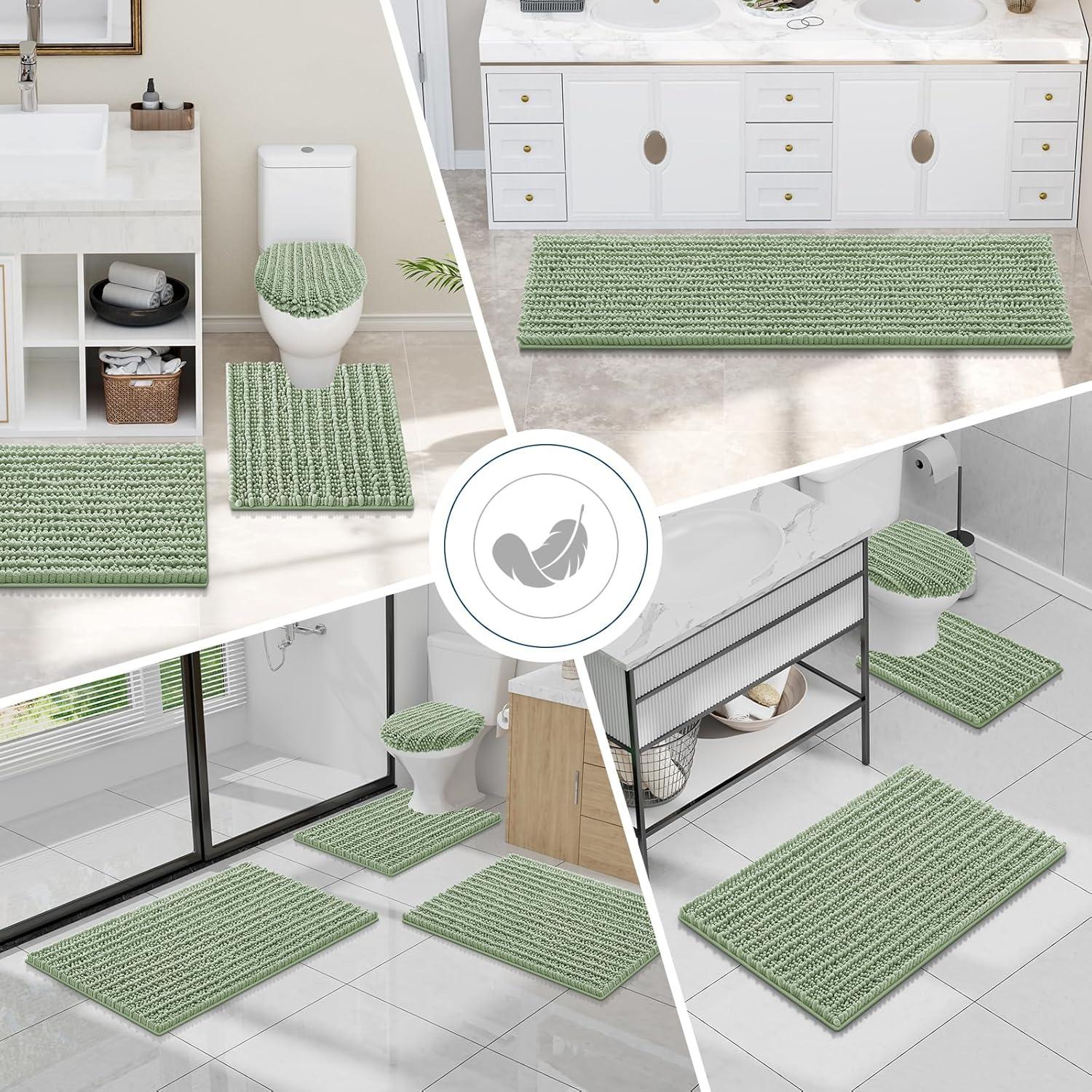 imageSmiry Bathroom Rugs Sets 2 Piece Soft Absorbent Non Slip Rubber Backing Machine Washable Quick Dry Chenille Bath Rug Set for Tub Shower and Floor 30quot x 20quot Plus 24quot x 16quot BeigeSage Green