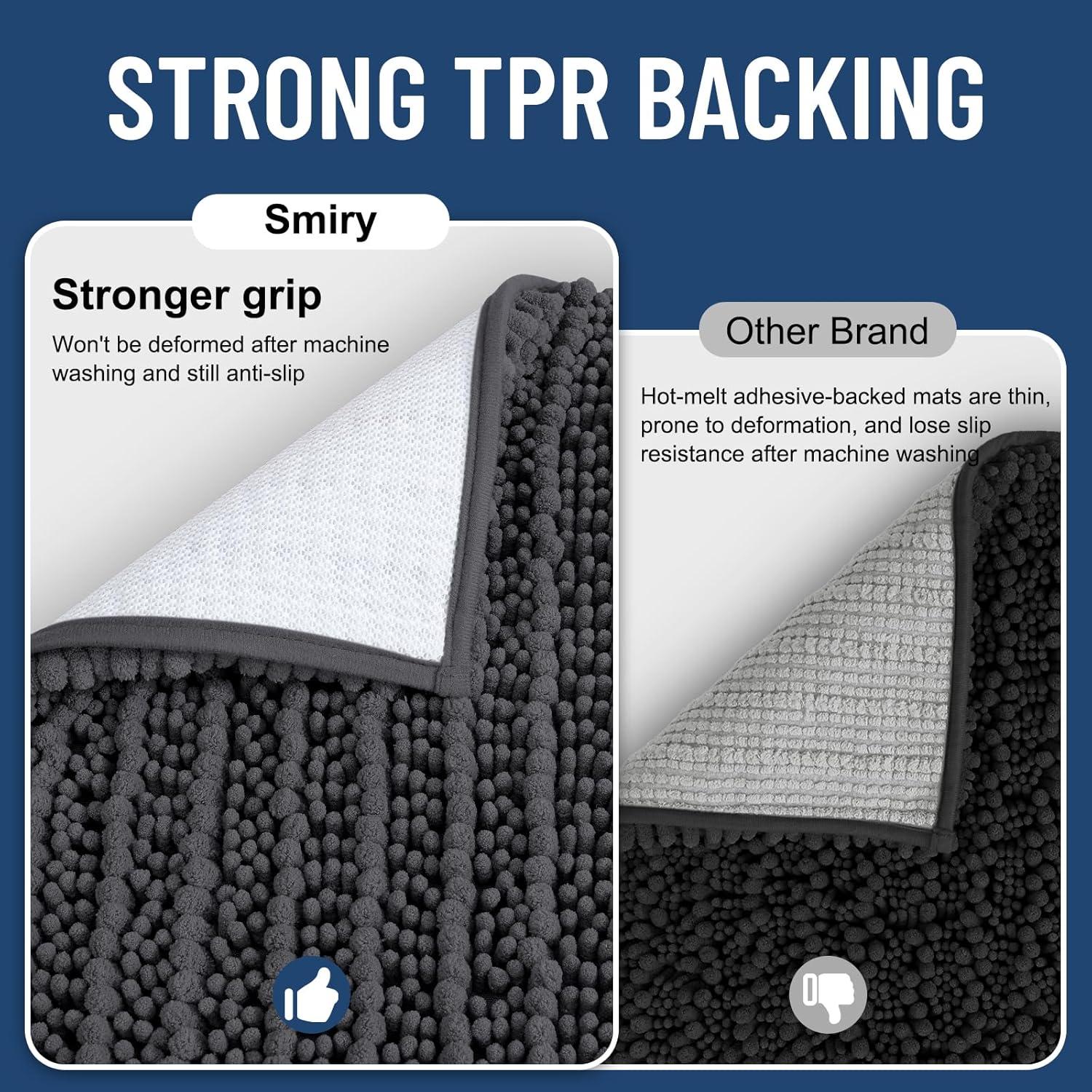 imageSmiry Bathroom Rugs Sets 2 Piece Soft Absorbent Non Slip Rubber Backing Machine Washable Quick Dry Chenille Bath Rug Set for Tub Shower and Floor 30quot x 20quot Plus 24quot x 16quot BeigeDark Grey