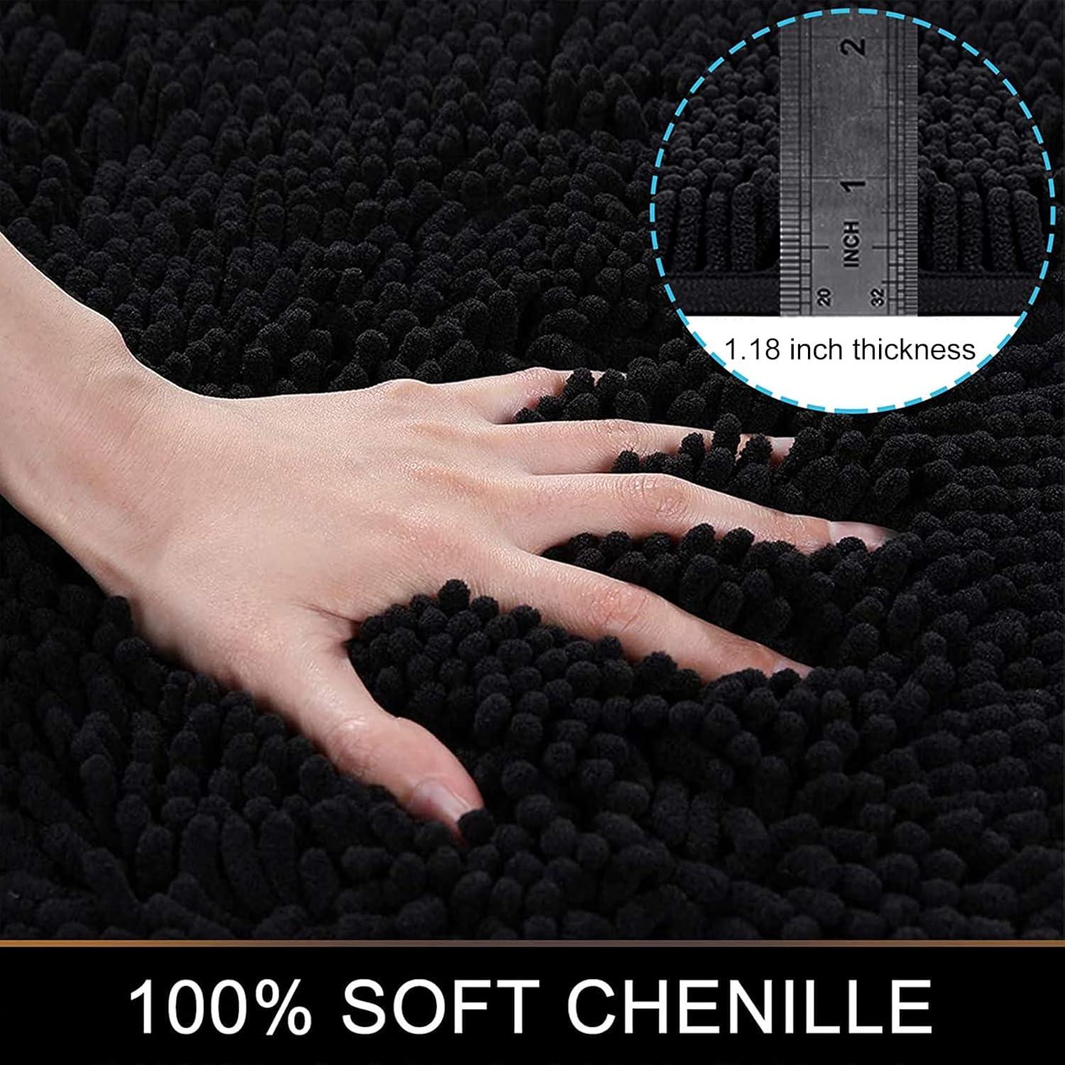imageSmiry Chenille Bathroom Rugs 24x16 and UShaped Toilet Bath Rugs 24x20 Extra Soft and Absorbent Shaggy Bath Mat Machine Washable NonSlip Plush Carpet Black