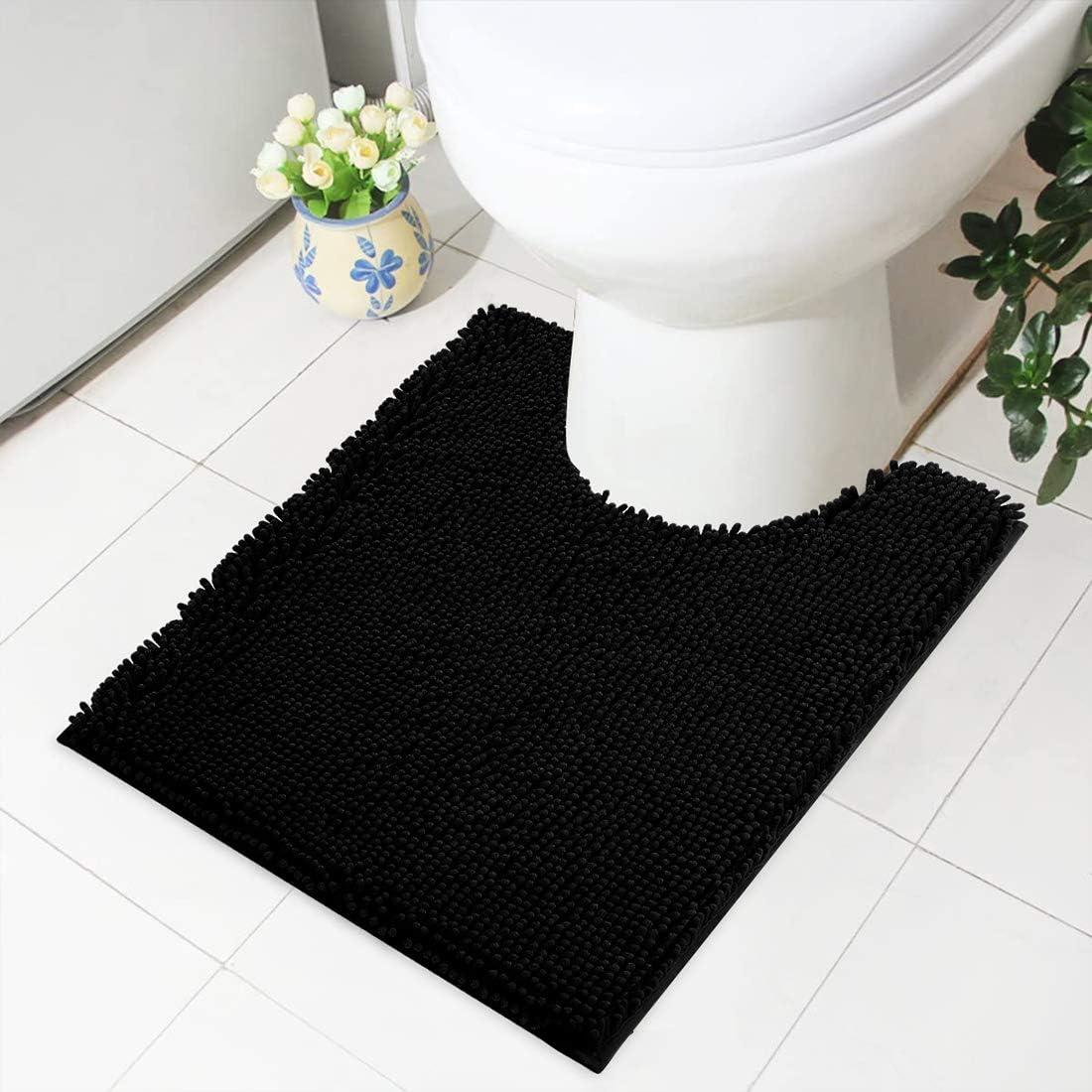imageSmiry Chenille Bathroom Rugs 24x16 and UShaped Toilet Bath Rugs 24x20 Extra Soft and Absorbent Shaggy Bath Mat Machine Washable NonSlip Plush Carpet Black