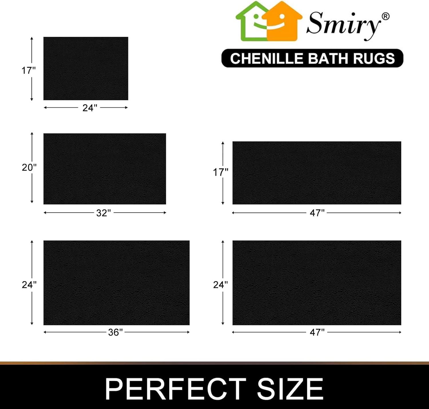 imageSmiry Chenille Bathroom Rugs 24x16 and UShaped Toilet Bath Rugs 24x20 Extra Soft and Absorbent Shaggy Bath Mat Machine Washable NonSlip Plush Carpet Black