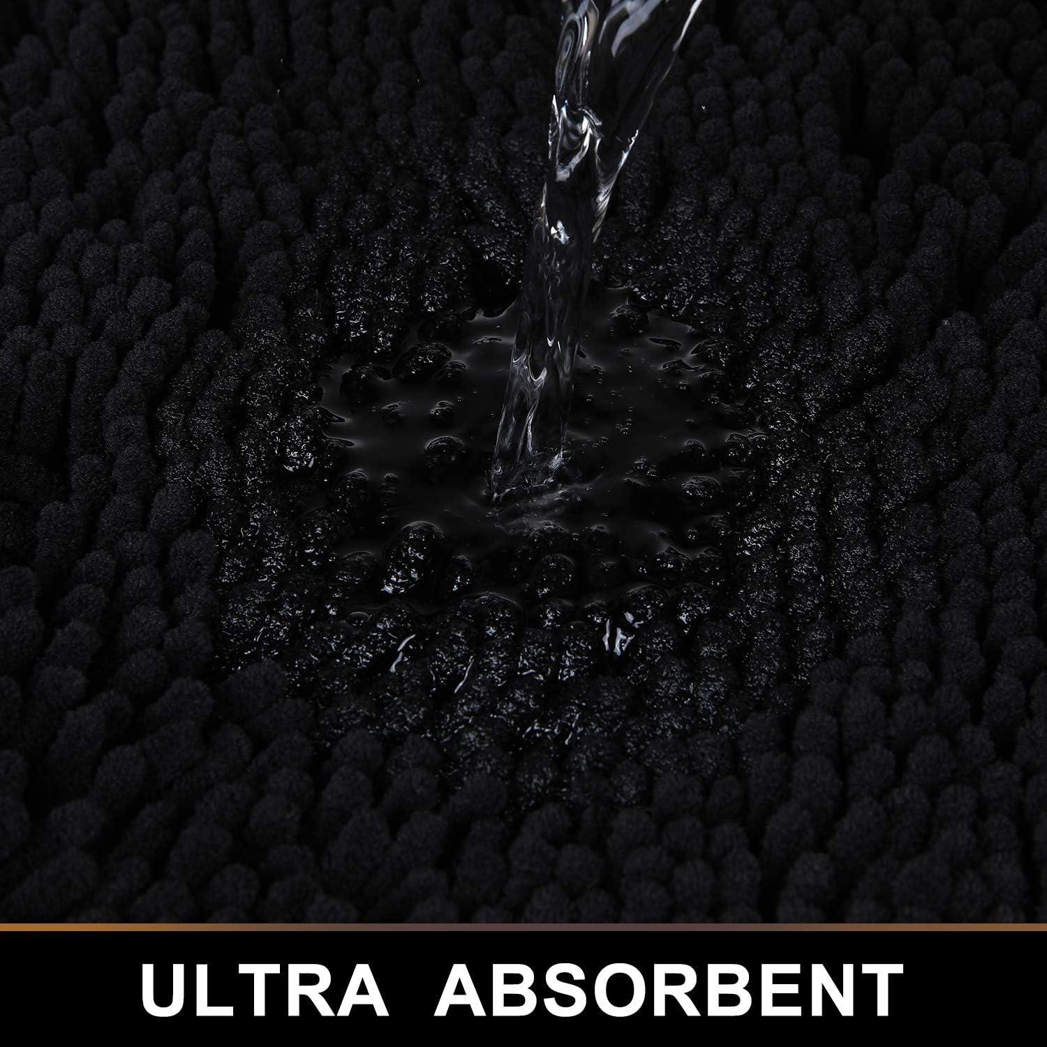 imageSmiry Chenille Bathroom Rugs 24x16 and UShaped Toilet Bath Rugs 24x20 Extra Soft and Absorbent Shaggy Bath Mat Machine Washable NonSlip Plush Carpet Black