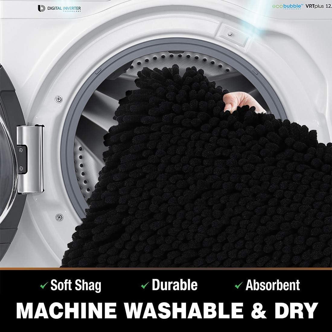 imageSmiry Chenille Bathroom Rugs 24x16 and UShaped Toilet Bath Rugs 24x20 Extra Soft and Absorbent Shaggy Bath Mat Machine Washable NonSlip Plush Carpet Black