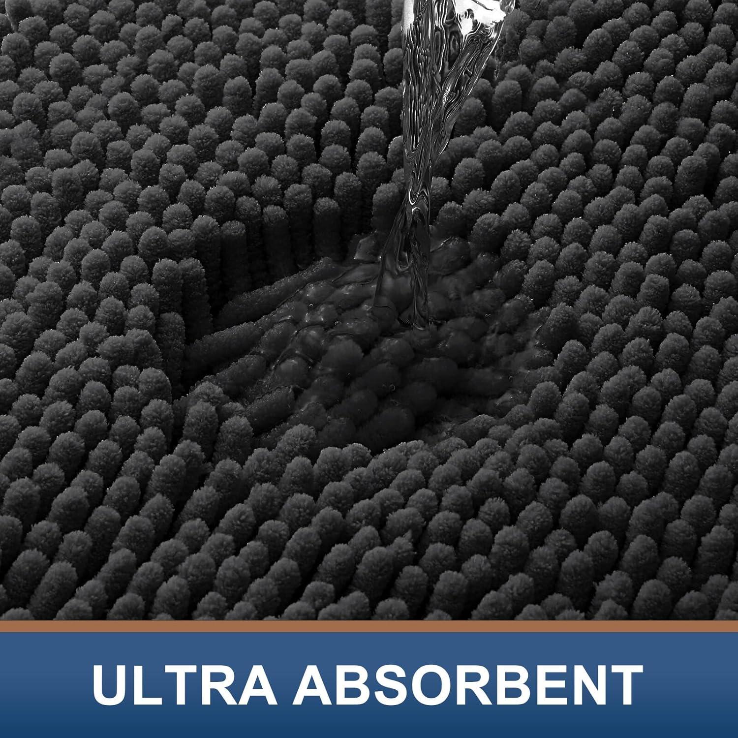 imageSmiry Luxury Chenille Bathroom Rugs 24x16 Extra Soft and Absorbent Shaggy Bath Mat Machine Washable NonSlip Plush Carpet Runner for Tub Shower and Floor Home Decor Accessories Black