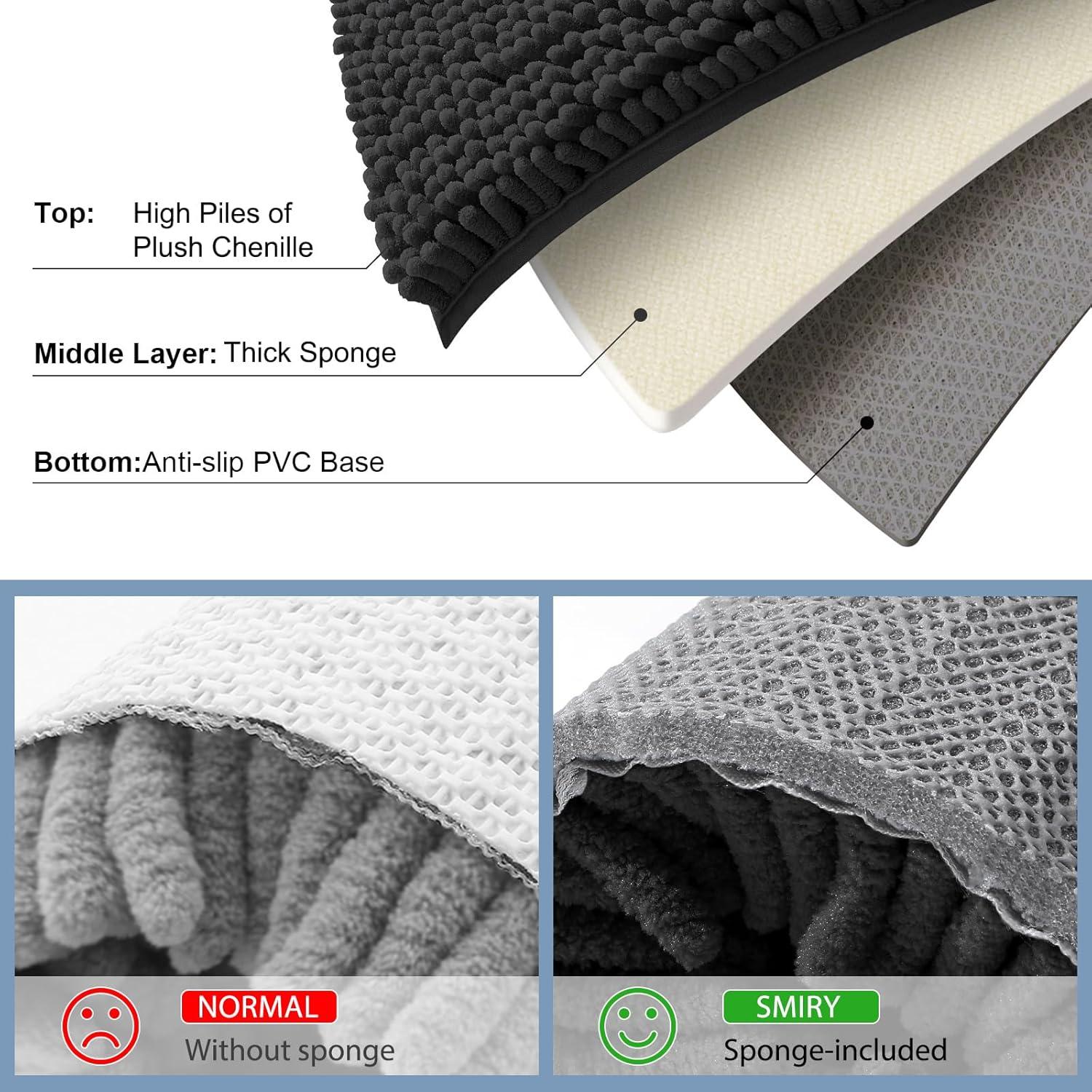 imageSmiry Luxury Chenille Bathroom Rugs 24x16 Extra Soft and Absorbent Shaggy Bath Mat Machine Washable NonSlip Plush Carpet Runner for Tub Shower and Floor Home Decor Accessories Black