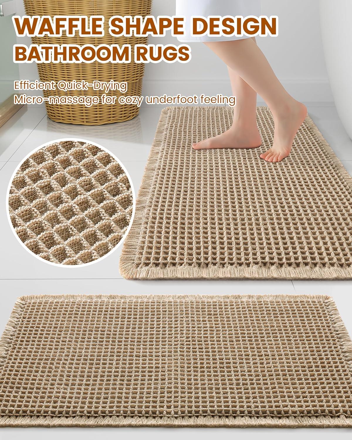 imageSmiry Waffle Bath Mat 32x20 Extra Soft Absorbent Bathroom Rugs Non Slip Machine Washable Quick Dry Bath Rugs for Bathroom Floor Tub Shower Home Decor Accessories BrownBrown