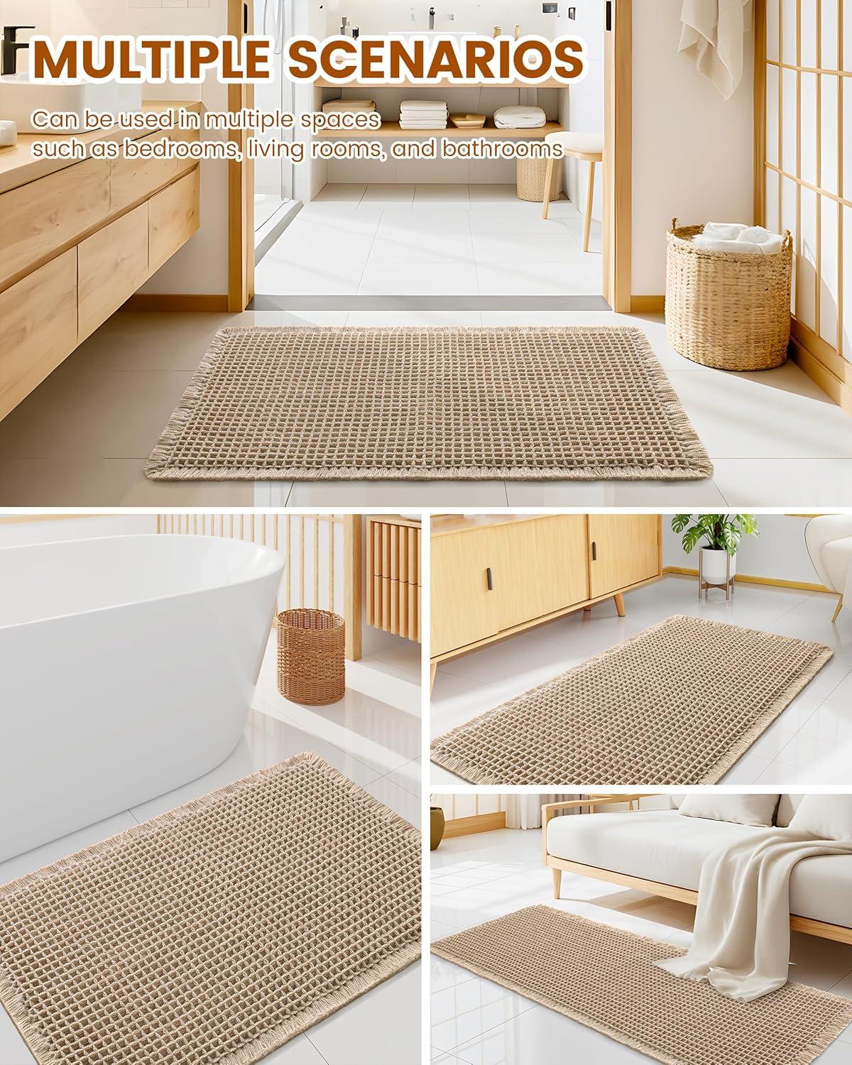 imageSmiry Waffle Bath Mat 32x20 Extra Soft Absorbent Bathroom Rugs Non Slip Machine Washable Quick Dry Bath Rugs for Bathroom Floor Tub Shower Home Decor Accessories BrownBrown