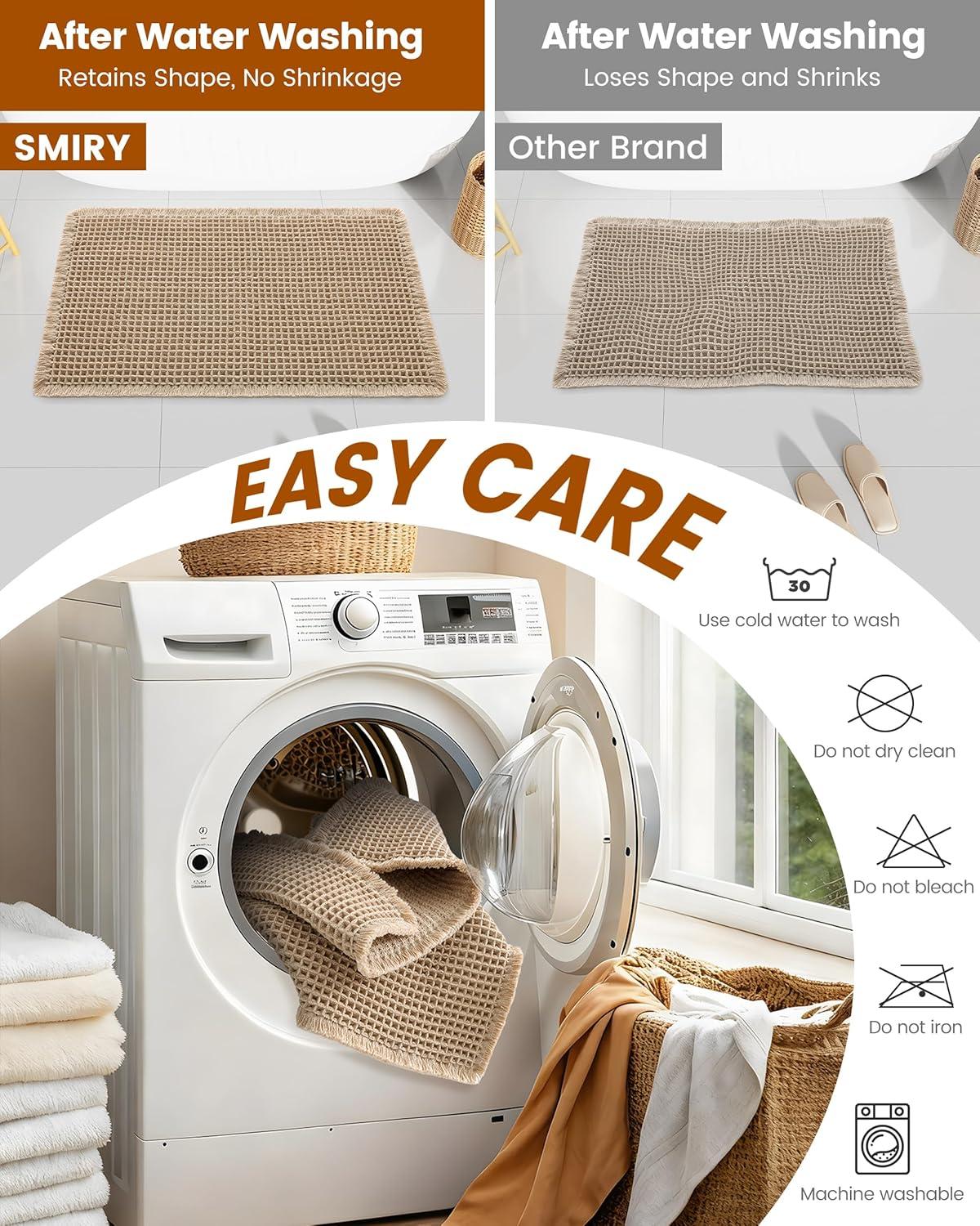 imageSmiry Waffle Bath Mat 32x20 Extra Soft Absorbent Bathroom Rugs Non Slip Machine Washable Quick Dry Bath Rugs for Bathroom Floor Tub Shower Home Decor Accessories BrownBrown