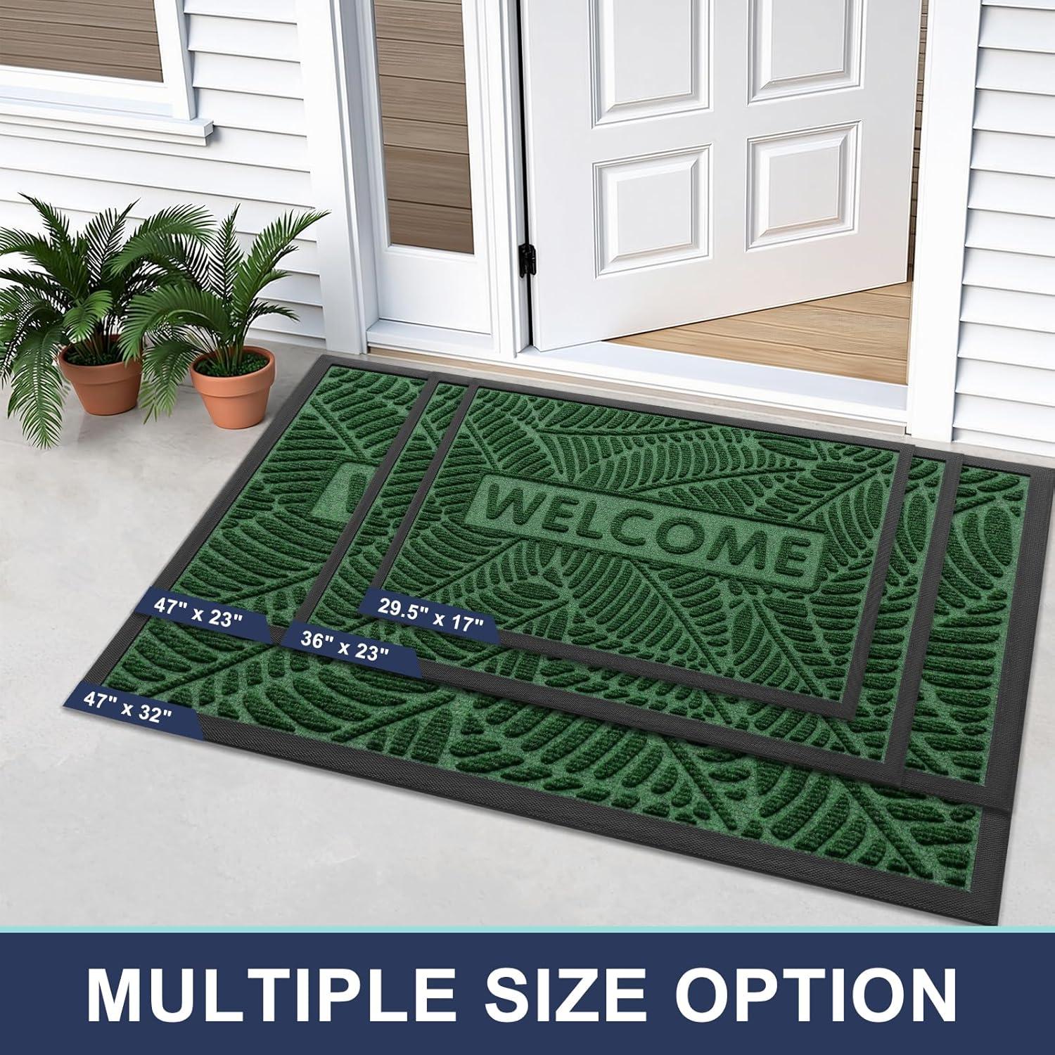 imageSmiry Welcome Mat Indoor Outdoor AllSeason Waterproof Front Door Mat Sturdy Natural Rubber Doormat NonSlip Easy Clean Low Profile Dirt Trapper for Porch Patio Entrance 295x17 GreenGreen