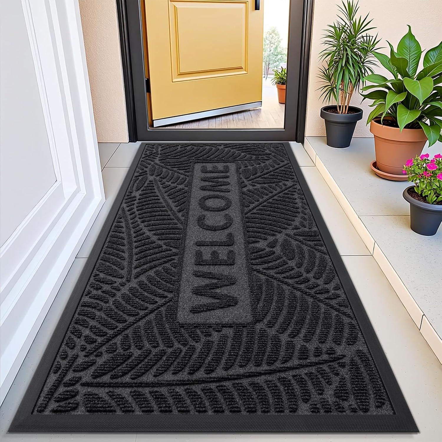 imageSmiry Welcome Mat Indoor Outdoor AllSeason Waterproof Front Door Mat Sturdy Natural Rubber Doormat NonSlip Easy Clean Low Profile Dirt Trapper for Porch Patio Entrance 295x17 GreenGrey