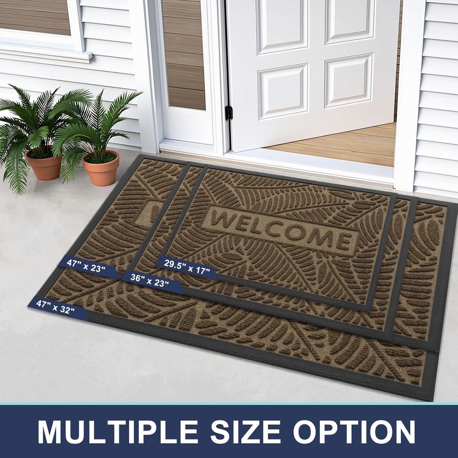 imageSmiry Welcome Mat Indoor Outdoor AllSeason Waterproof Front Door Mat Sturdy Natural Rubber Doormat NonSlip Easy Clean Low Profile Dirt Trapper for Porch Patio Entrance 295x17 GreenBrown
